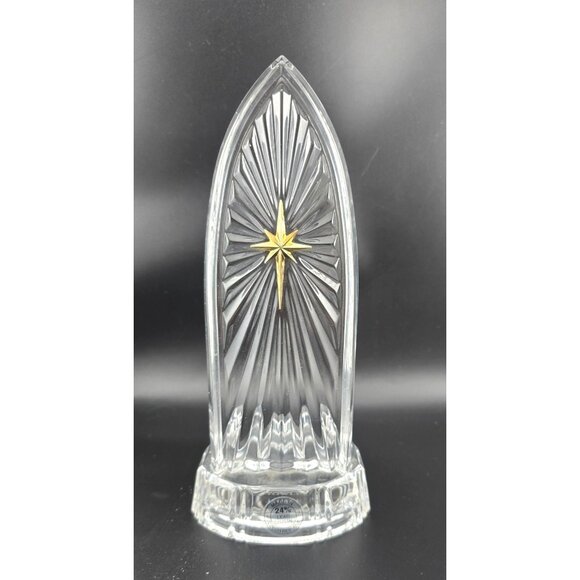 TOWLE Czech 24% Lead Crystal Cathedral Votive Candle Holder Holy Gold Star - Picture 1 of 6